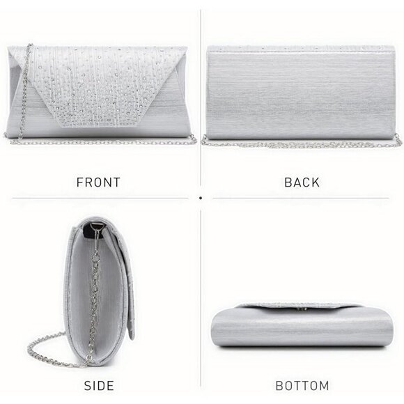 Women Sliver Cocktail Prom Formal Clutch with Glitter Rhinestones Handbags - Picture 2 of 6